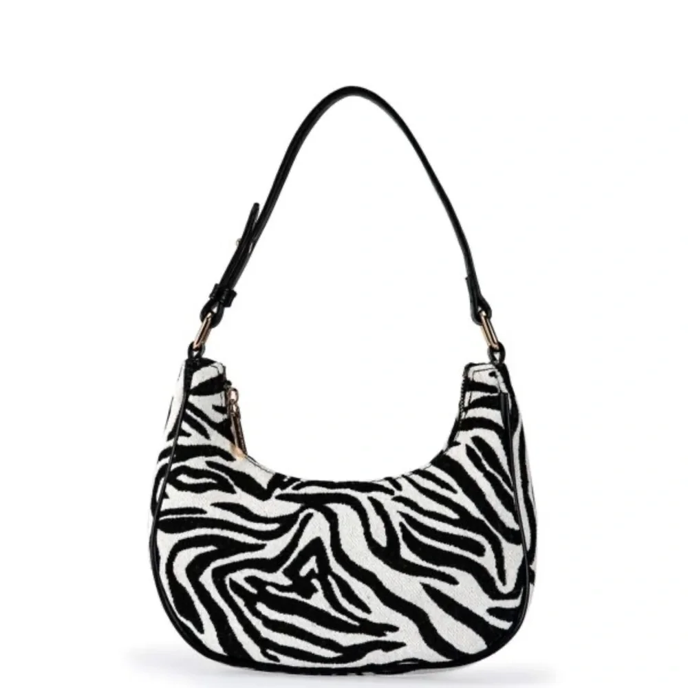 Montana West Black & White Zebra Print Fabric & Vegan Leather Hobo Shoulder Bag